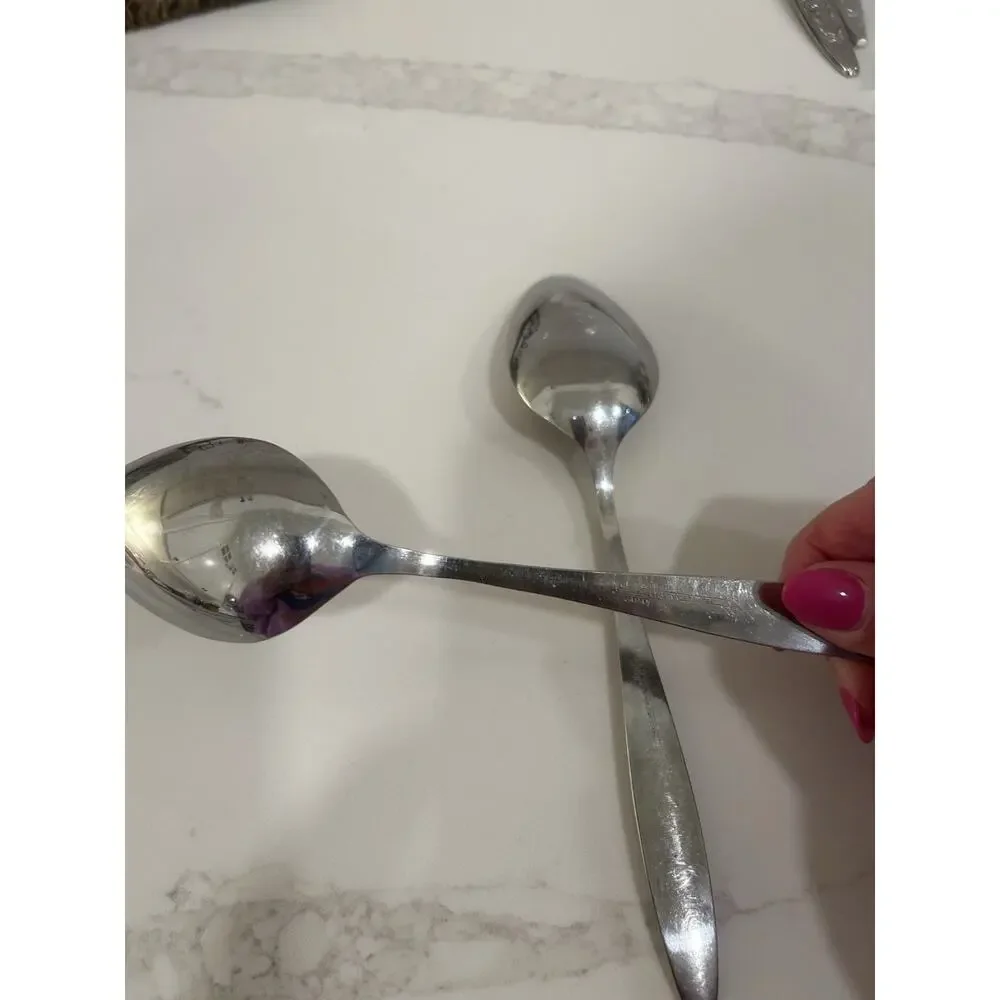Eldan ELD18 Set Of 2 Solid Serving Spoons MAY ROSE Textured Roses Stainless MCM